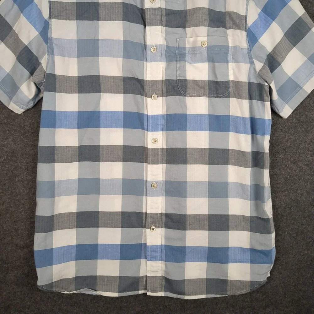 The North Face Mens Large Blue Gray Plaid Check Short Sleeve‎ Button Up Shirt